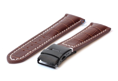 Gisoni Uhrenarmband 22mm kroko-braun Leder mit schwarze Faltschließe
