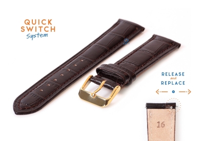 Quick Switch Uhrenarmband 16mm Leder dunkelbraun - Dornschließe gold