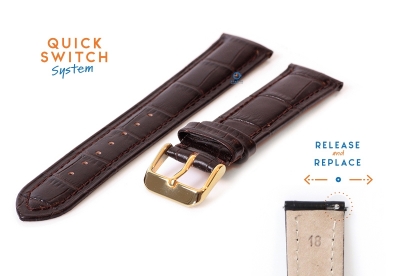 Quick Switch Uhrenarmband 18mm Leder dunkelbraun - Dornschließe gold