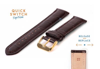 Quick Switch Uhrenarmband 22mm Leder dunkelbraun - Dornschließe gold