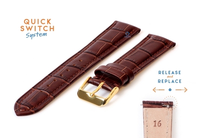 Quick Switch Uhrenarmband 16mm Leder braun - Dornschließe gold