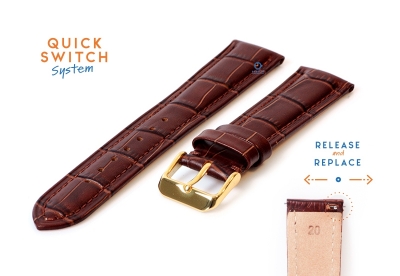 Quick Switch Uhrenarmband 20mm Leder braun - Dornschließe gold