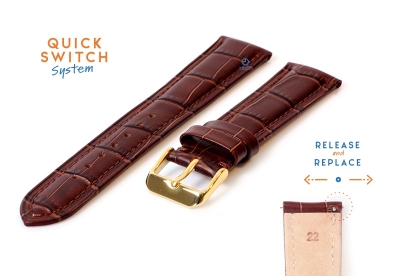 Quick Switch Uhrenarmband 22mm Leder braun - Dornschließe gold
