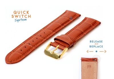 Quick Switch Uhrenarmband 20mm Leder hellbraun - Dornschließe gold