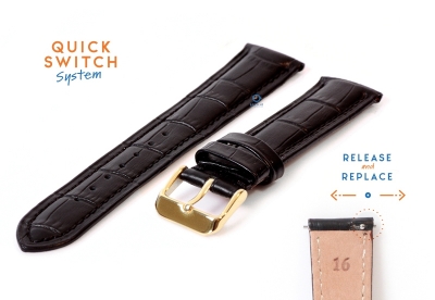 Quick Switch Uhrenarmband 16mm Leder schwarz - Dornschließe gold