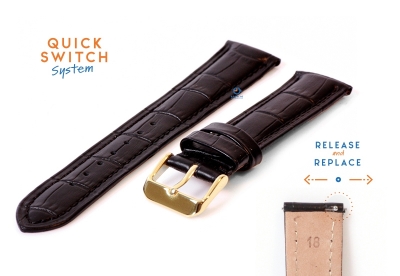 Quick Switch Uhrenarmband 18mm Leder schwarz - Dornschließe gold