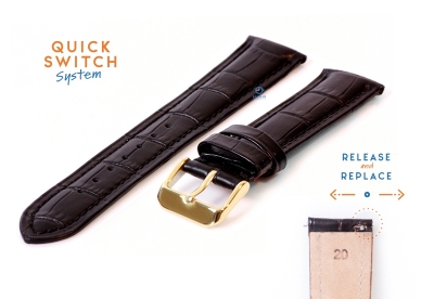 Quick Switch Uhrenarmband 20mm Leder schwarz - Dornschließe gold