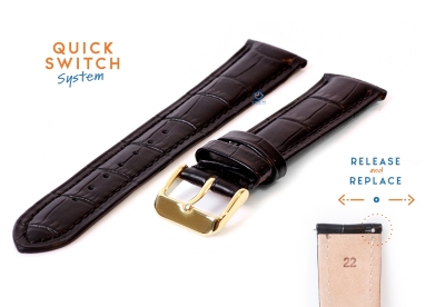 Quick Switch Uhrenarmband 22mm Leder schwarz - Dornschließe gold