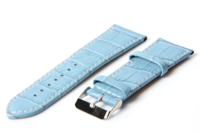 Uhrenarmband 32mm Hellblau Leder mit Kroko-Druck