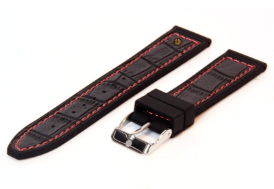 Uhrenarmband 24mm Schwarz-Rot Silikon mit Kroko-Druck
