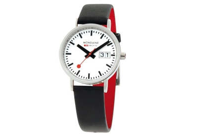 Mondaine 16mm Uhrenarmband Schwarz Rot glänzend
