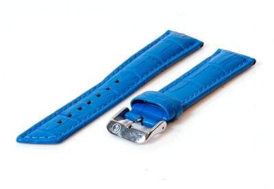 Uhrenarmband 16mm blau Leder mit Kroko-Druck