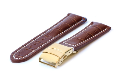 Gisoni Uhrenarmband 22mm kroko-braun Leder mit golden Faltschließe