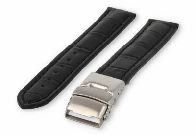 Uhrenarmband mit Faltschließe 18mm schwarzes Leder