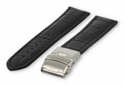 Uhrenarmband mit Faltschließe 20mm schwarzes Leder