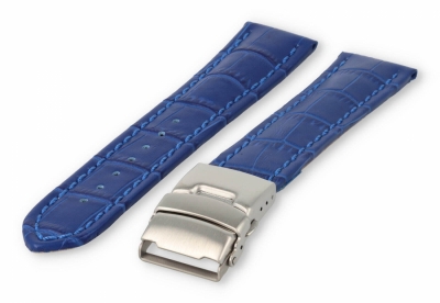 Uhrenarmband mit Faltschließe 22mm königsblaues Leder