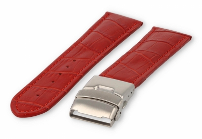 Uhrenarmband mit Faltschließe 26mm rotes Leder